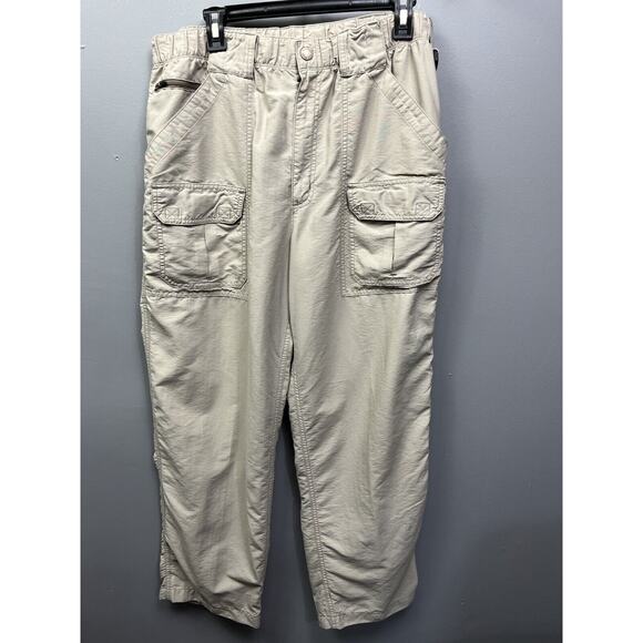 LL Bean Pants Mens Large Regular tan Cargo Lightweight Nylon Stretch Waist Flaw - Picture 1 of 11
